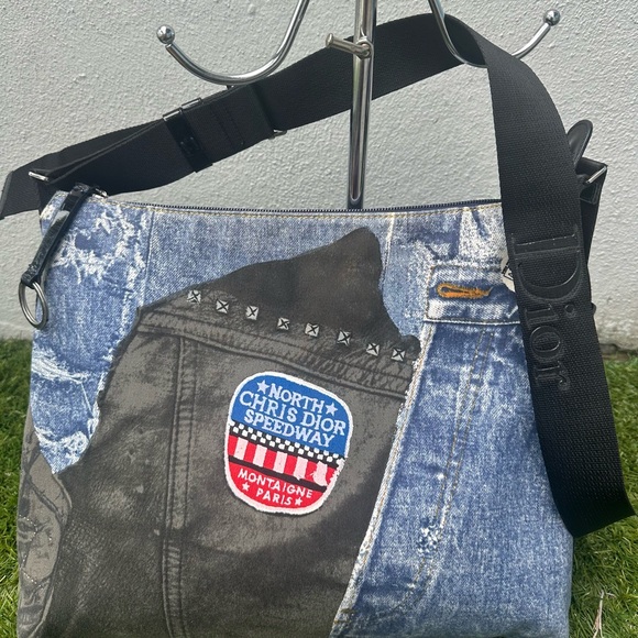 Dior Black and Blue Messenger Bag with Unique Patchwork - Picture 1 of 7